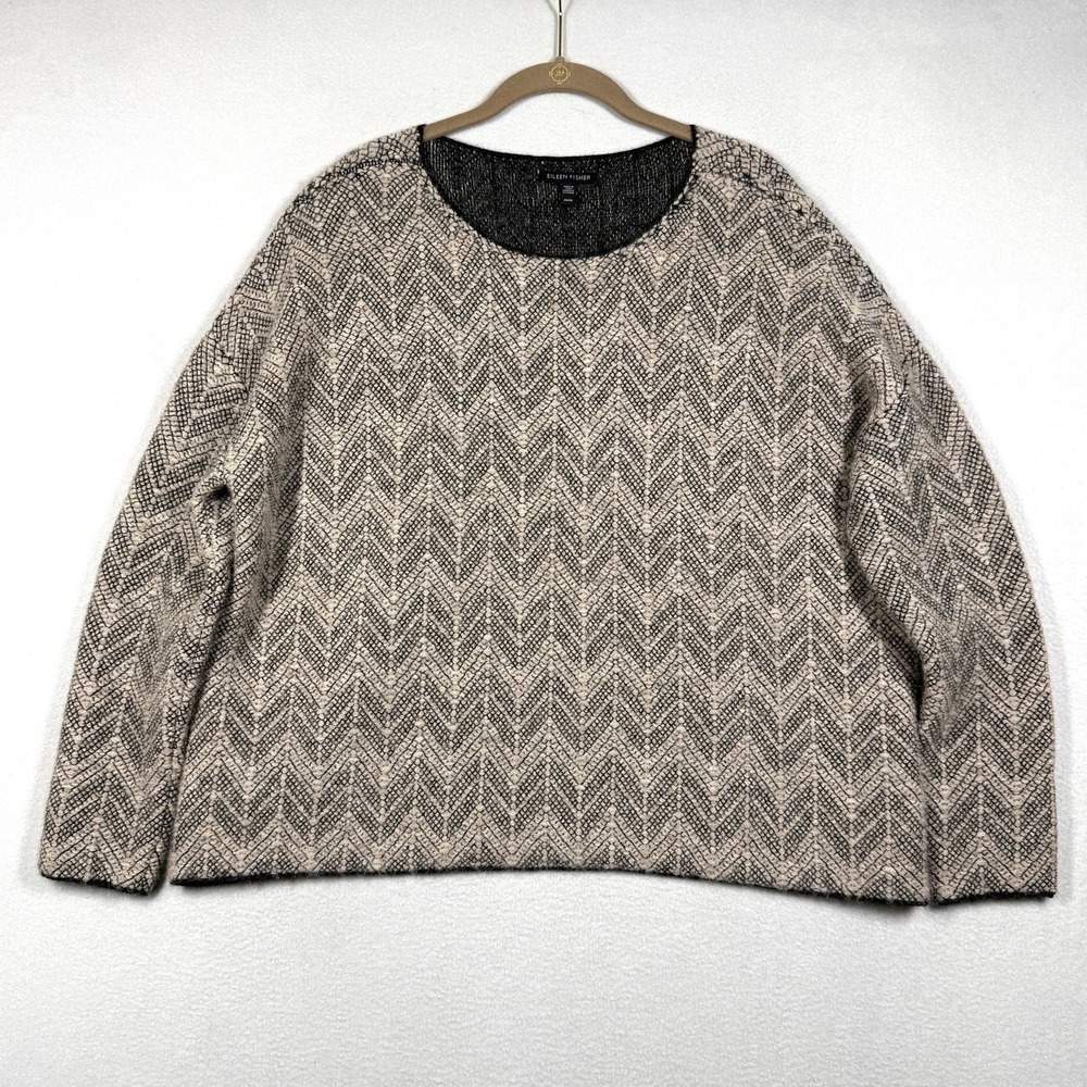 Eileen Fisher Sweater Womens Medium Baby Alpaca Boxy Textured Knit Peruvian
